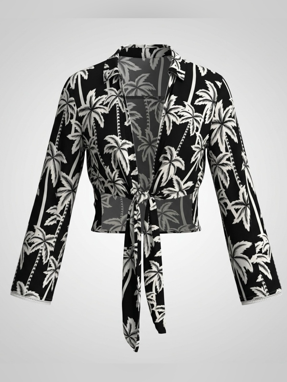 Surf Gypsy Black & White Palm Print Tie Front Top/Swim Cover Up Size Medium